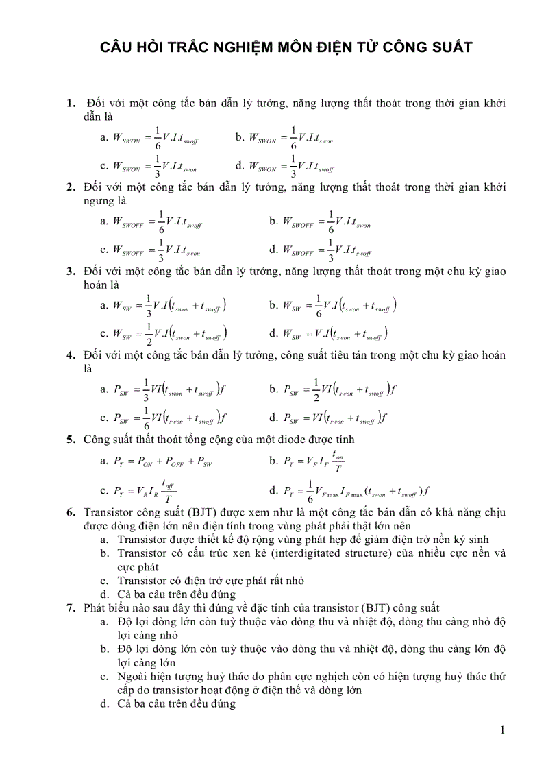 Đề cương Điện Tử Công Suất đây