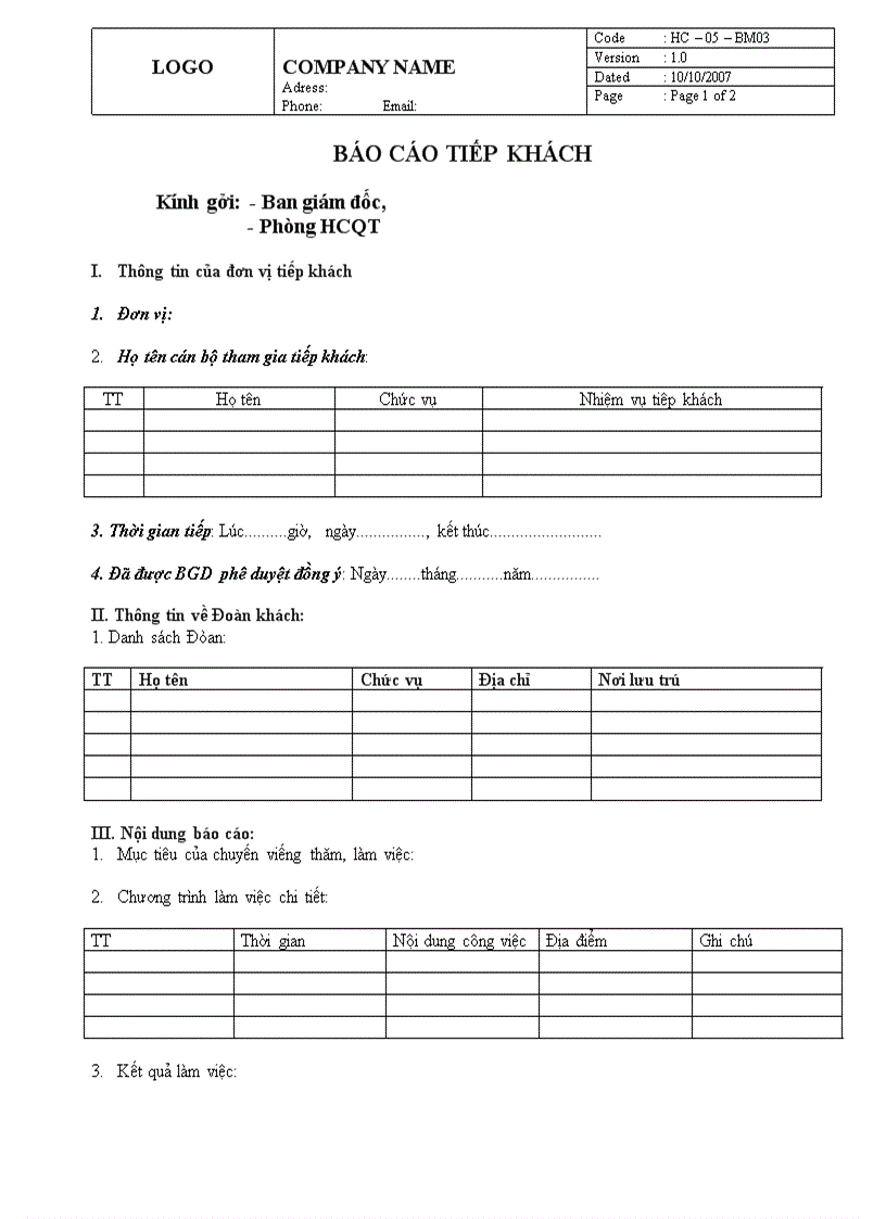 Báo cáo tiếp khách