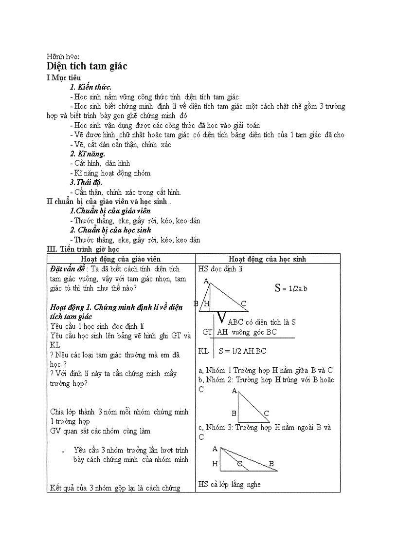 Hình học Diện tích tam giác