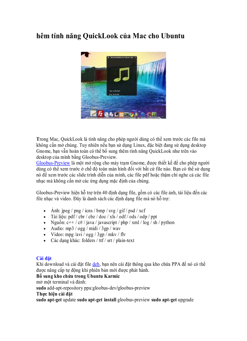 Thêm tính năng QuickLook của Mac cho Ubuntu