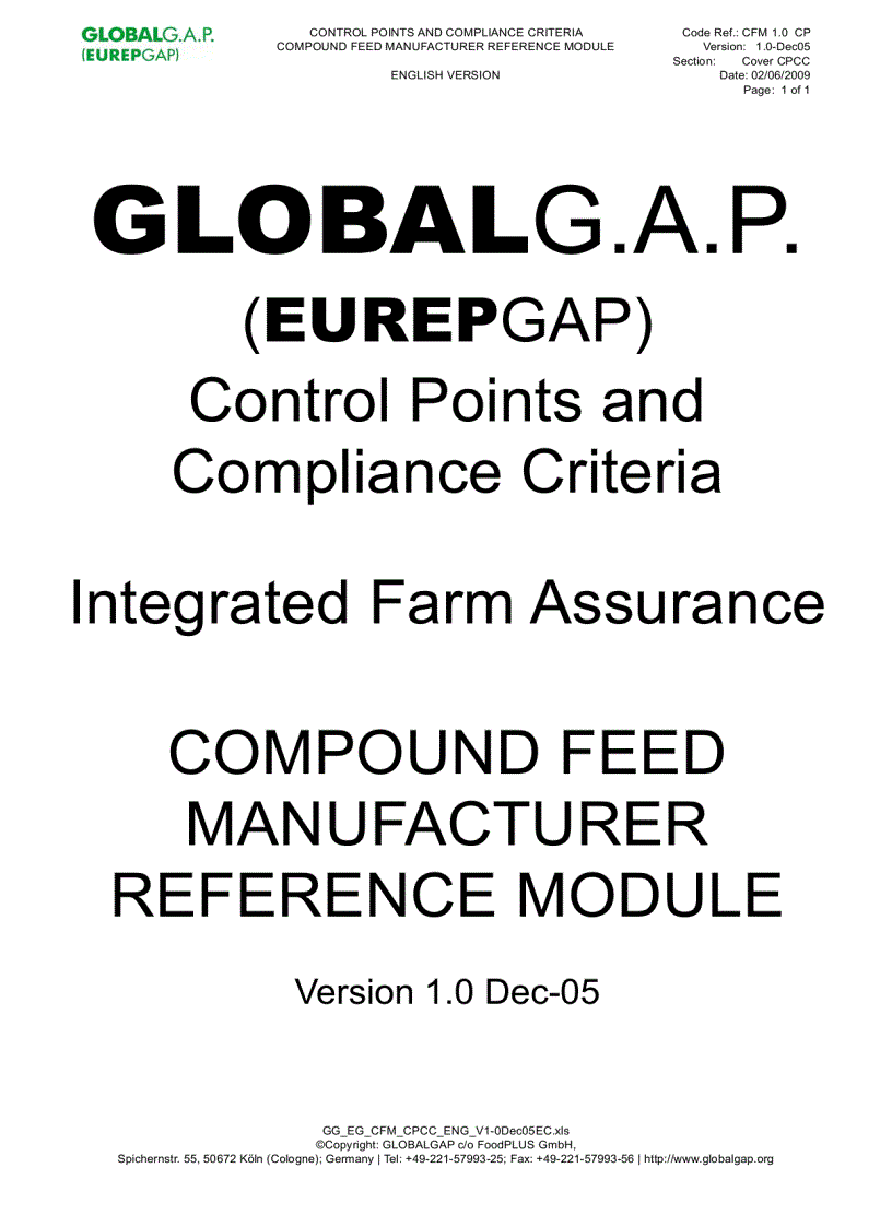 Control Points and Complicance Criteria Integrated Farm Assurance