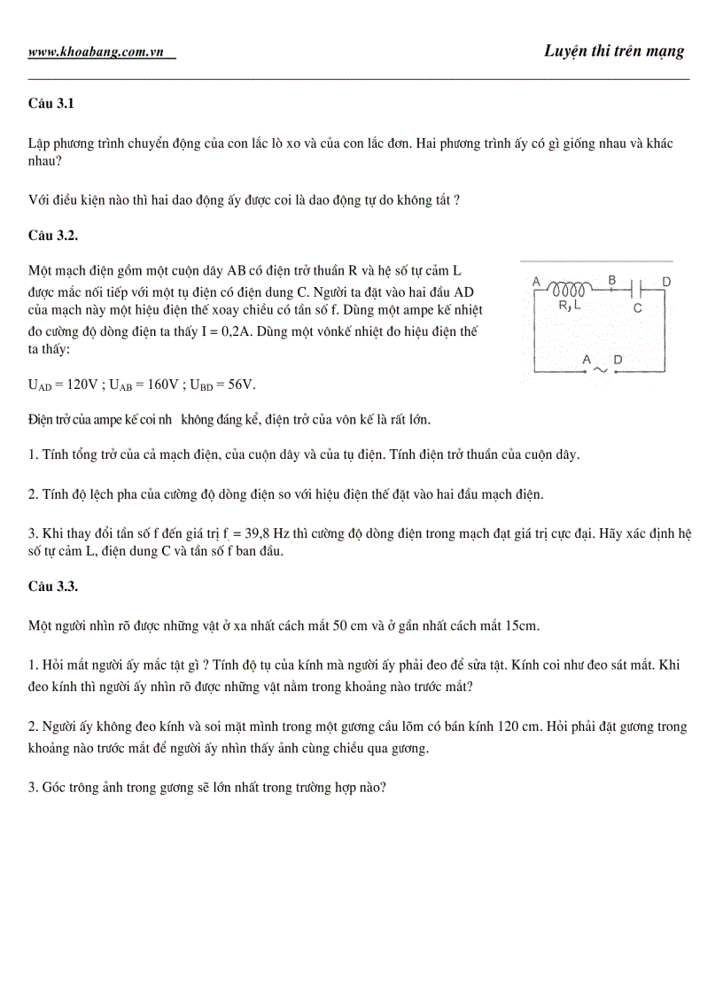 OTDH Luyện kỹ năng với Lý tự luận Đề số 3