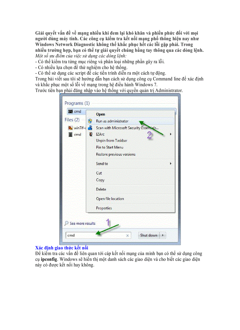 Khắc phục các sự cố mạng trong Windows 7 bằng dòng lệnh