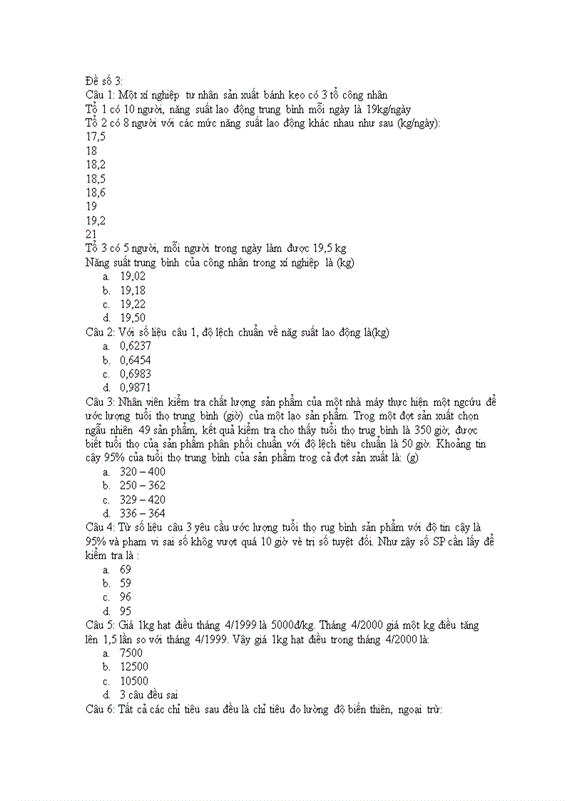 Đề thi nguyên lí thống kê đề số 3