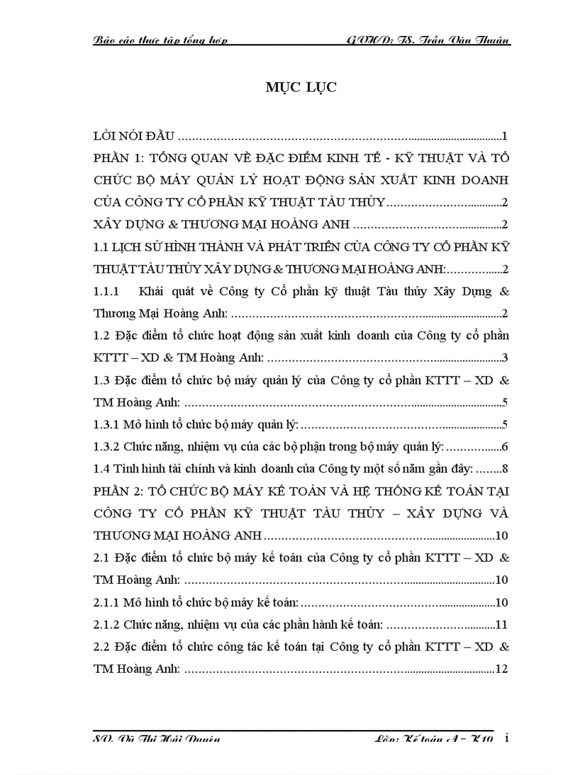Thực trạng tổ chức hạch toán kế toán tại Công ty cổ phần Kinh tế thị trường XD thương mại Hoàng Anh