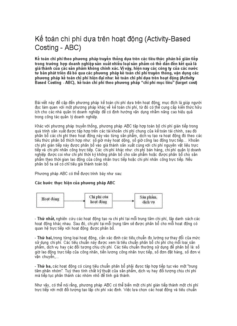 Kế toán chi phí dựa trên hoạt động Activity Based Costing ABC