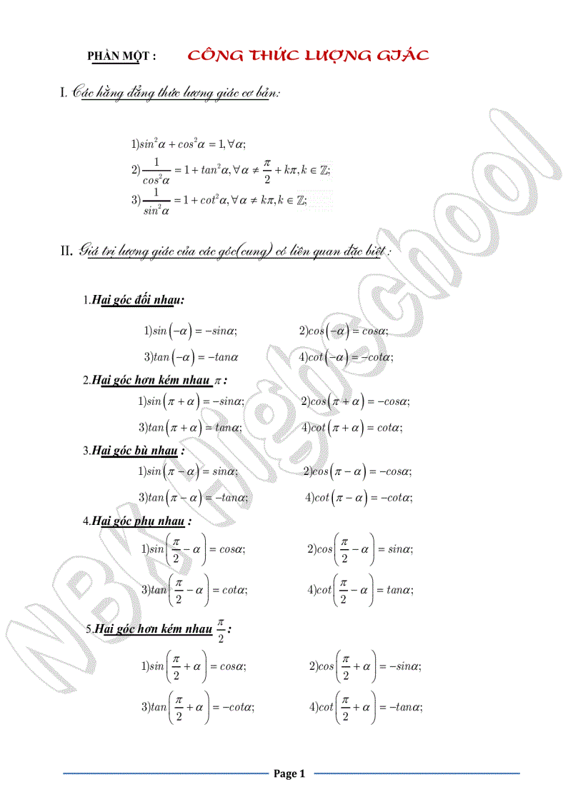 Công thức Lượng giác