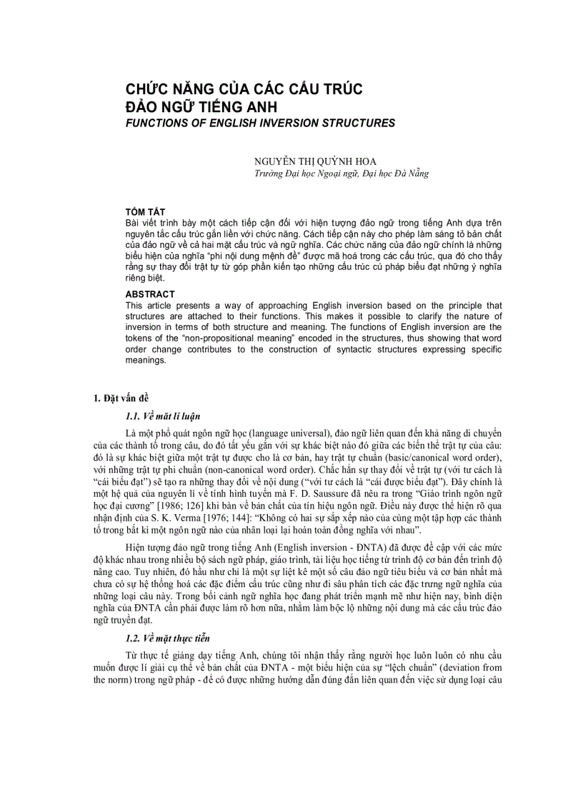 Báo cáo nghiên cứu khoa học CHỨC NĂNG CỦA CÁC CẤU TRÚC ĐẢO NGỮ