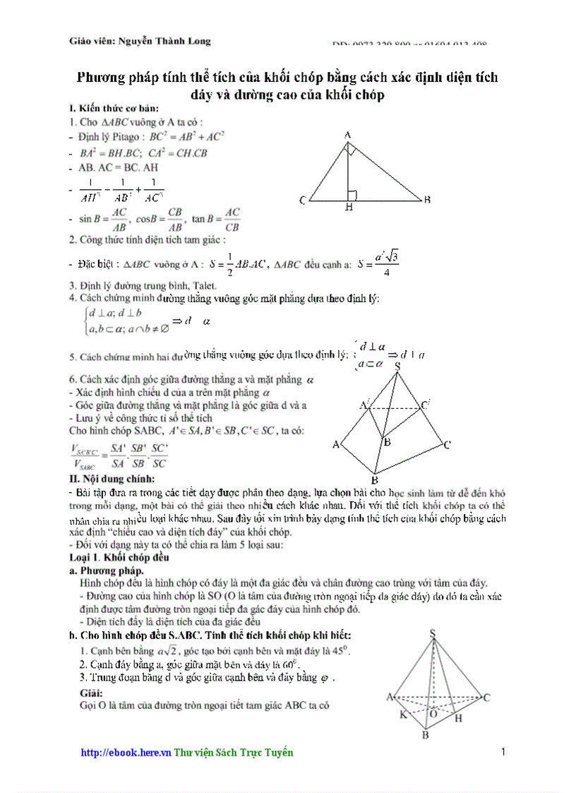 Phương pháp tính thể tích khối chóp Nguyễn Thành Long