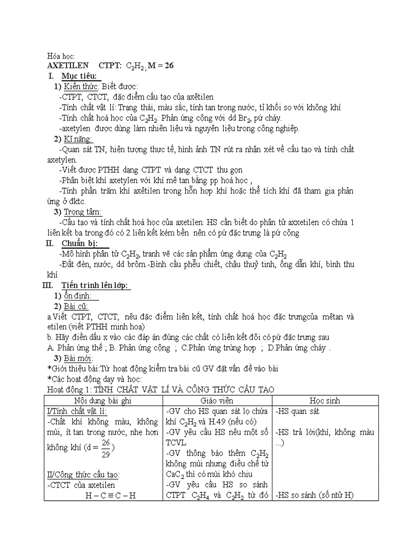 Hóa học AXETILEN