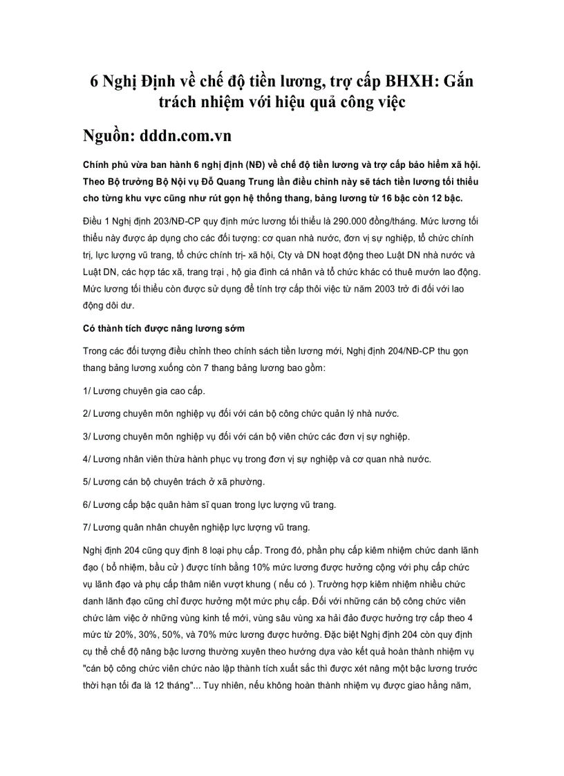 6 Nghị Định về chế độ tiền lương trợ cấp BHXH Gắn trách nhiệm với hiệu quả công việc