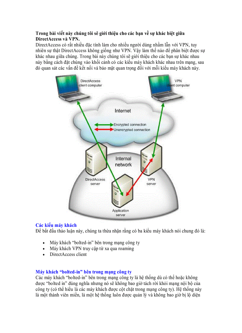 Sự khác biệt giữa DirectAccess và VPN