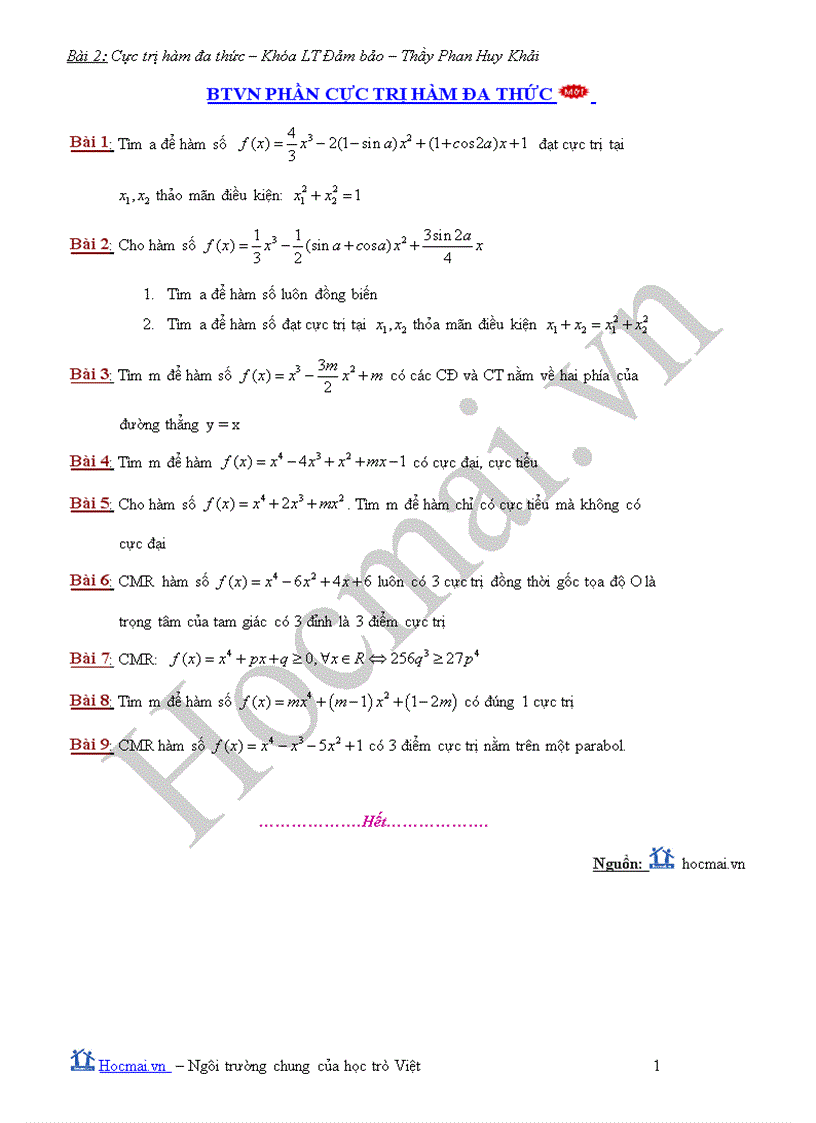 Chuyên đề Cực trị của hàm phân thức 1