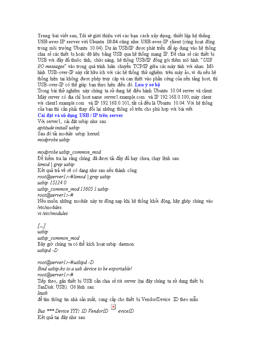 Thiết lập hệ thống USB Over IP Server And Client với Ubuntu 10 04