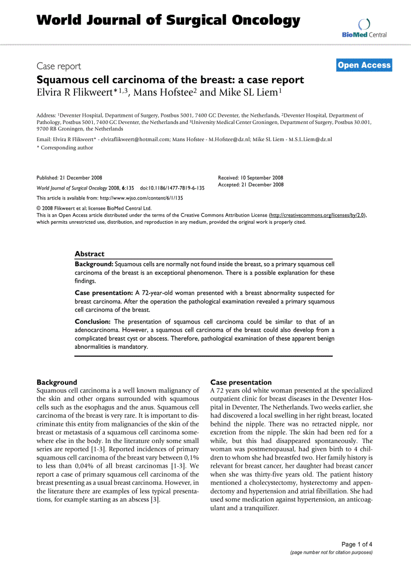 Squamous cell carcinoma of the breast a case report