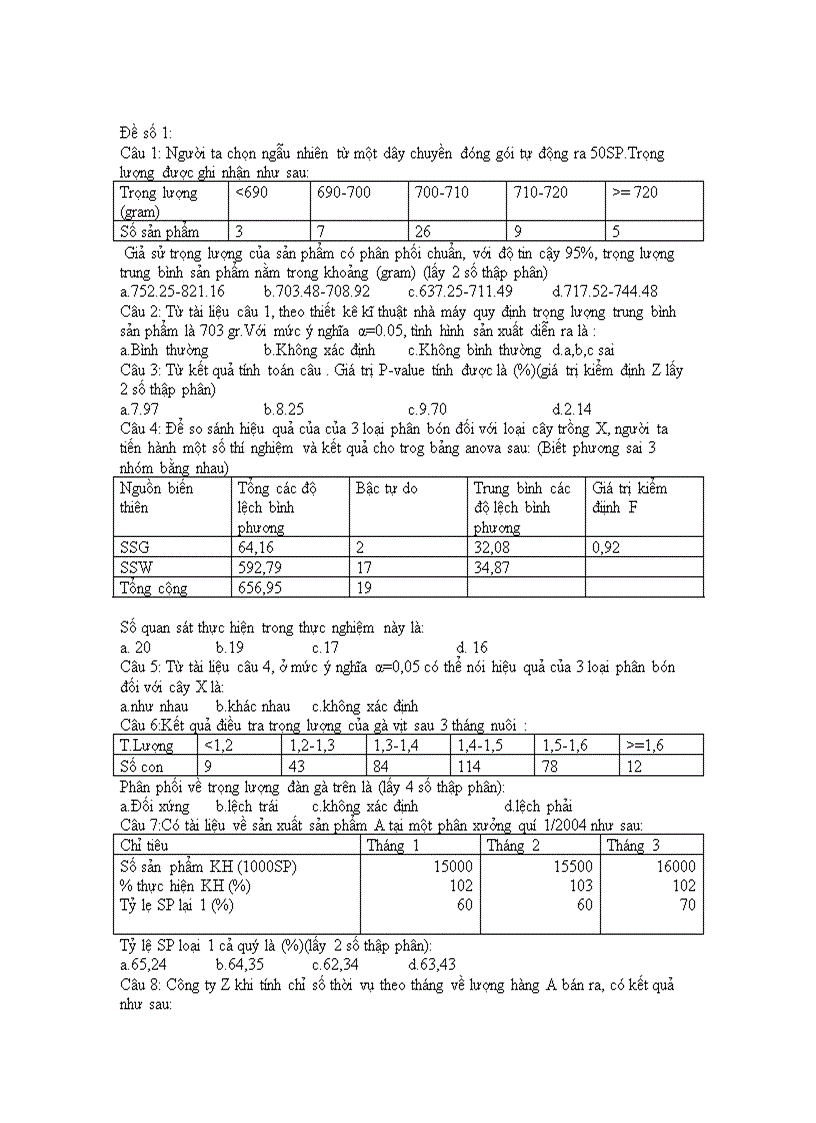 Đề thi nguyên lí thống kê đề số 1