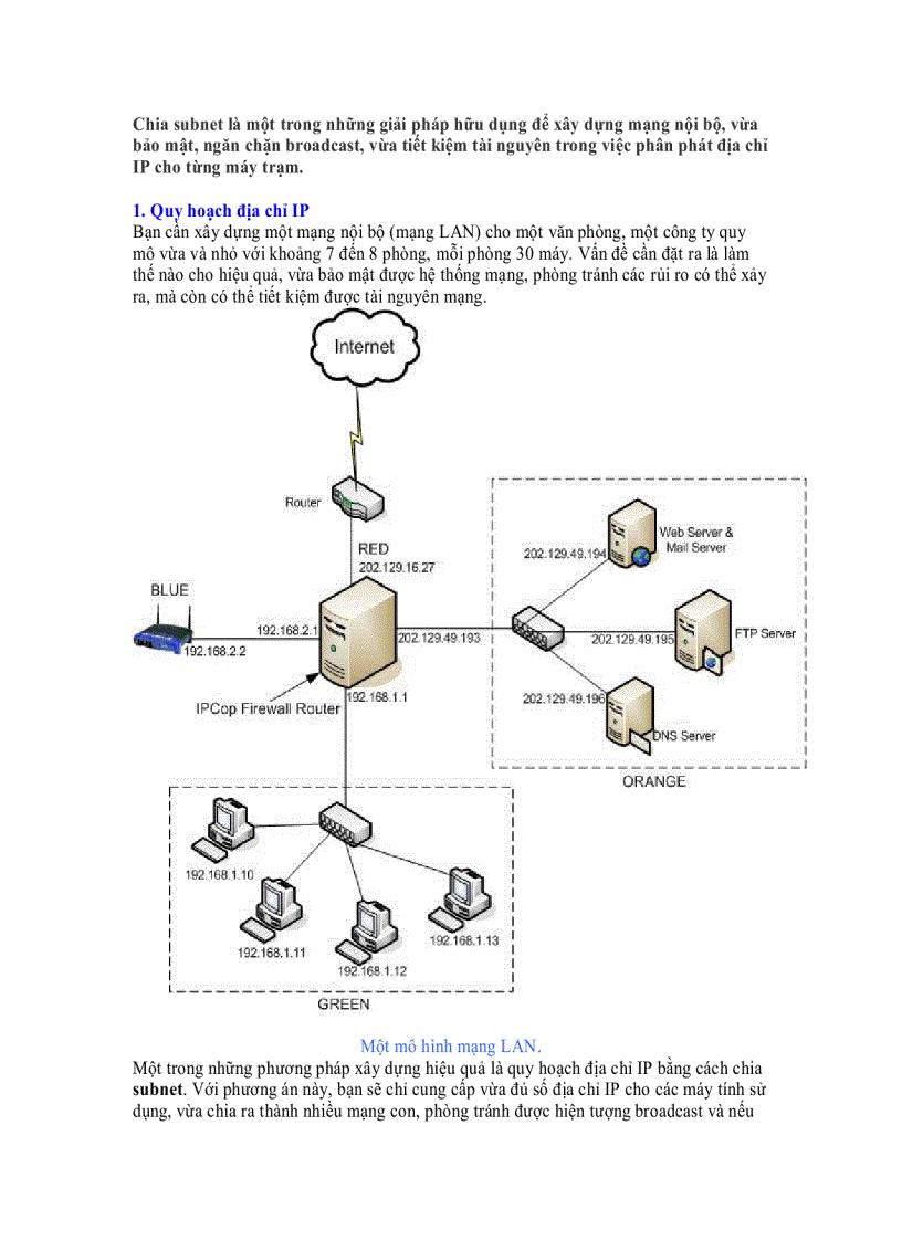 Thiết lập mạng LAN bằng cách chia subnet