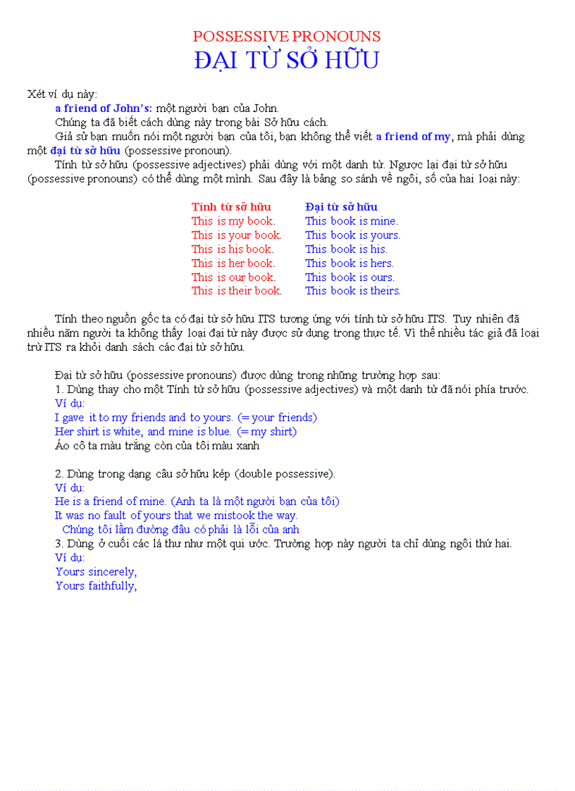 Possessive adjectives tính từ sở hữu 1