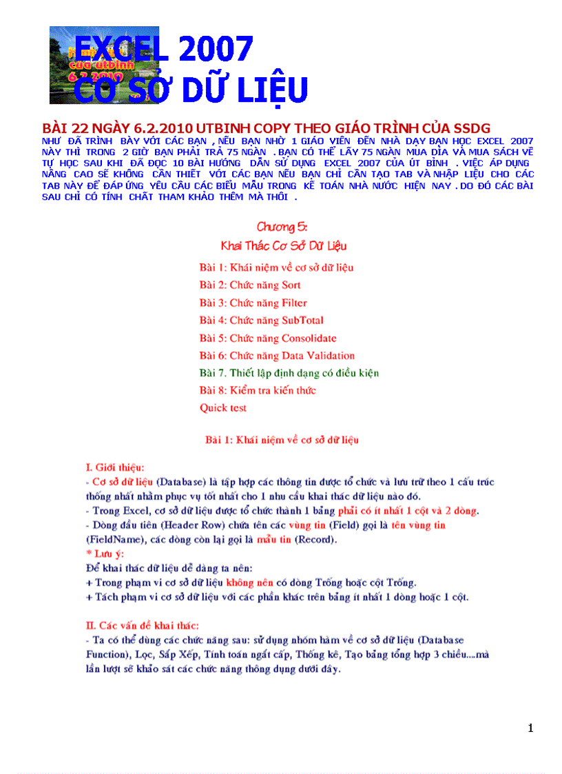 Excel 2007 Cơ sở dữ liệu