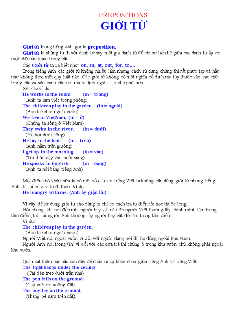 Prepositions giới từ