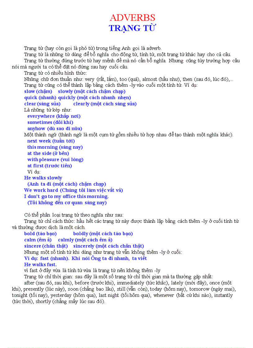 Adverbs trạng từ