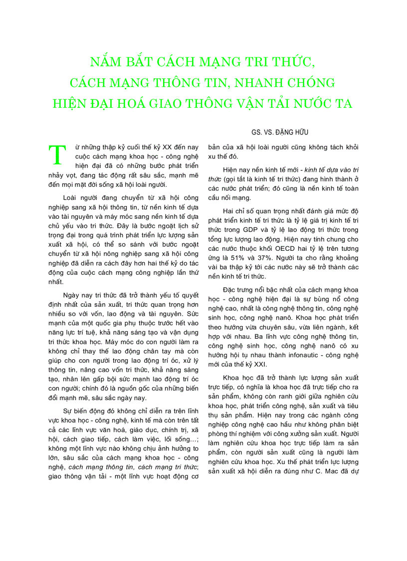 Báo cáo khoa học Nắm bắt cách mạng tri thức cách mạng thông tin nhanh chóng hiện đại hoá giao thông vận tải nước ta