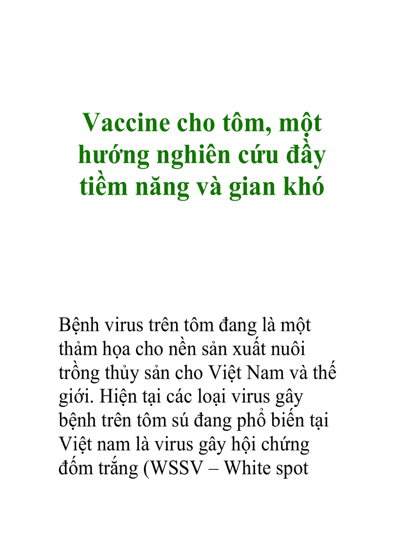 Vaccine cho tôm một hướng nghiên cứu đầy tiềm năng và gian khó