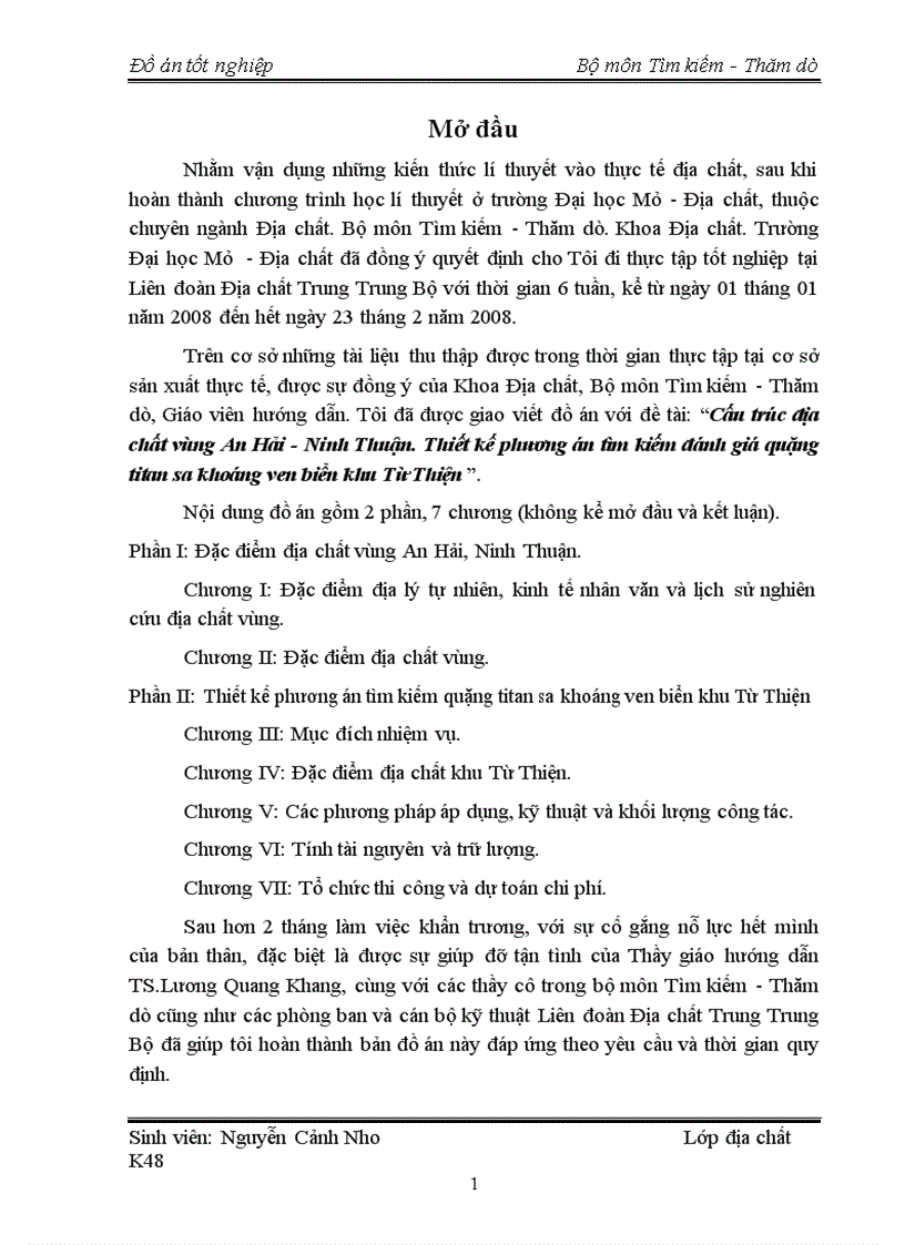 Cấu trúc địa chất vùng An Hải Ninh Thuận Thiết kế phương án tìm kiếm đánh giá quặng titan sa khoáng ven biển khu Từ Thiện