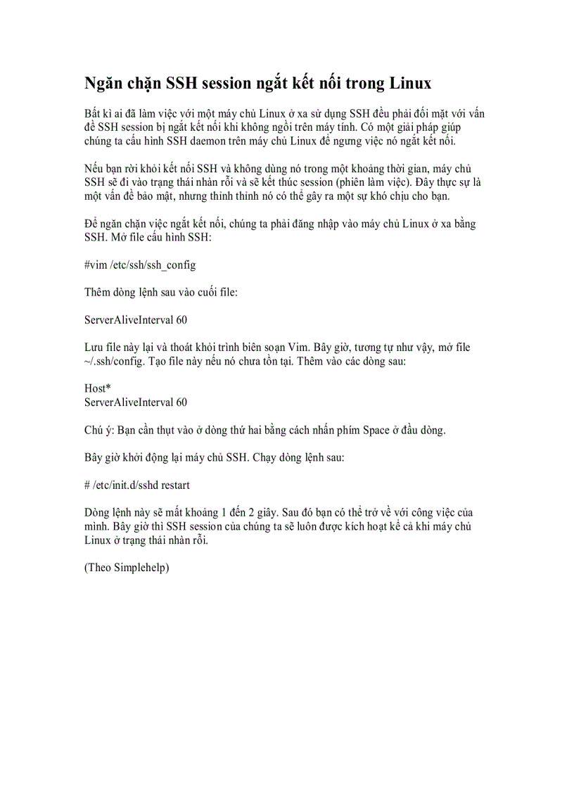 Ngăn chặn SSH session ngắt kết nối trong Linux