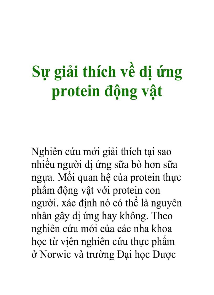 Sự giải thích về dị ứng protein động vật