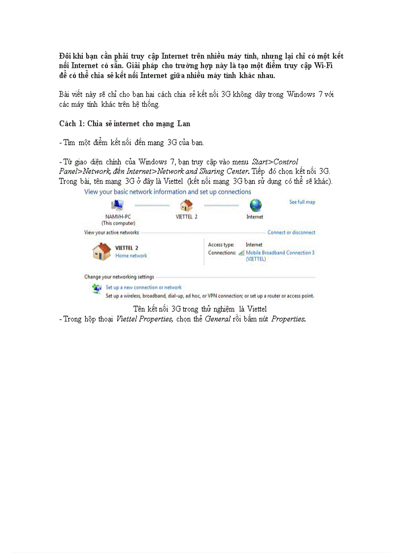 Hướng dẫn chia sẻ kết nối 3G trong Windows 7