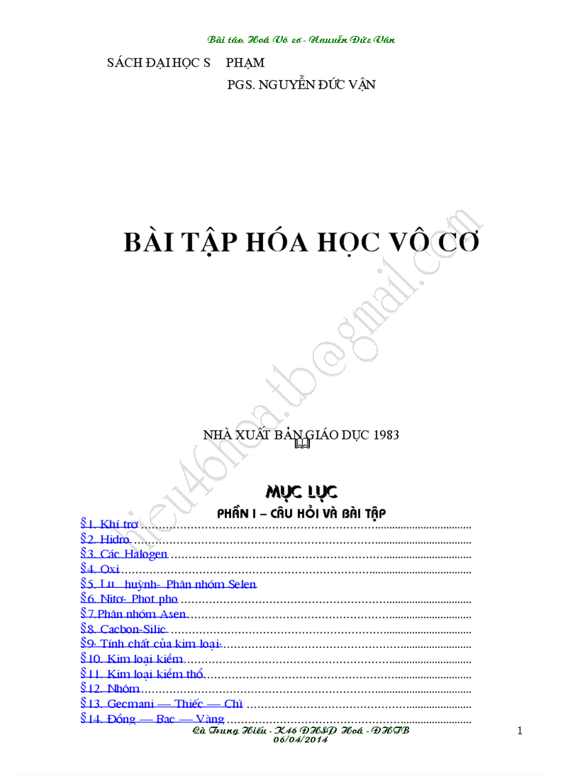 Bài tập hóa học vô cơ