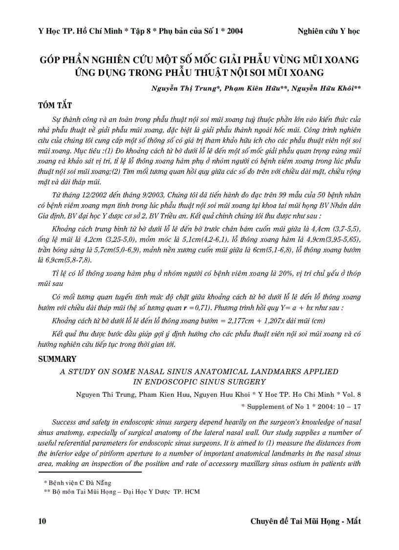 Góp phần nghiên cứu một số mốc giải phẫu vùng mũi xoang ứng dụng trong phẫu thuật nội soi mũi xoang