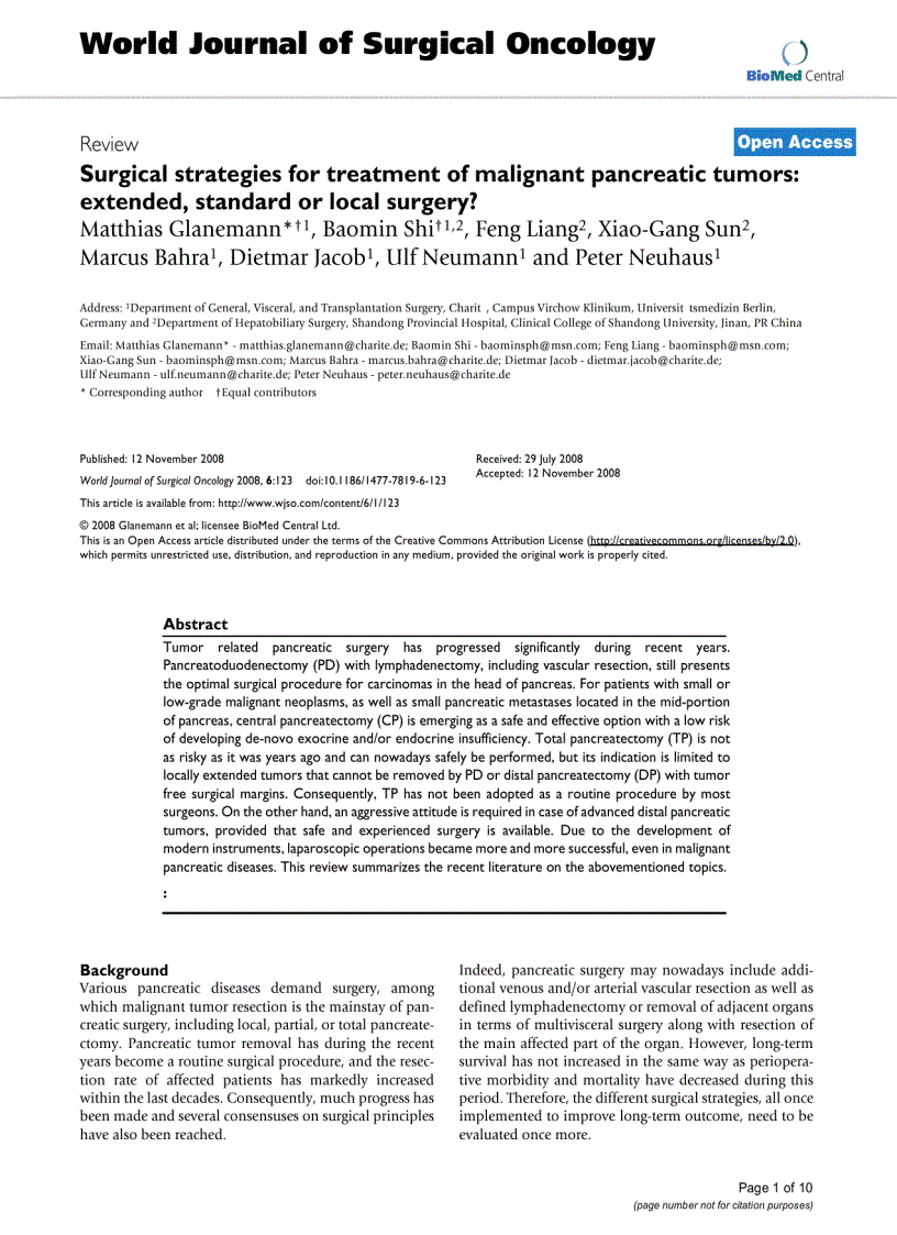 Báo cáo khoa học Surgical strategies for treatment of malignant pancreatic tumors extended standard or local surgery