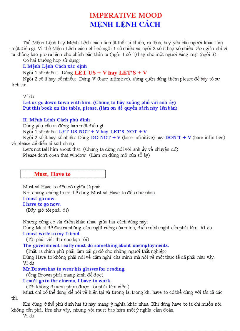 Imperative mood mệnh lệnh cách