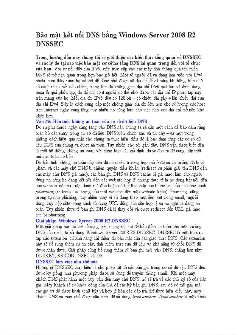 Bảo mật kết nối DNS bằng Windows Server 2008 R2 DNSSEC