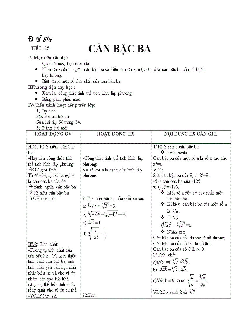 Đại số CĂN BẬC BA