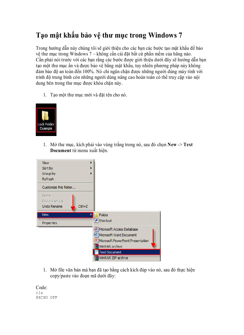 Tạo mật khẩu bảo vệ thư mục trong Windows 7