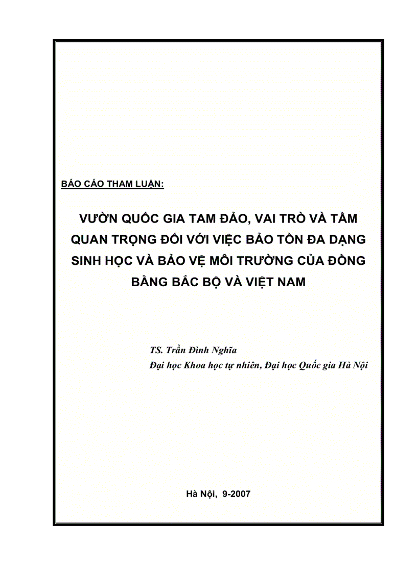 Vườn quốc gia Tam Đảo vai trò và tầm quan trọng đối với việc bảo tồn đa dạng sinh học và bảo vệ môi trường của đồng bằng Bắc bộ và Việt Nam