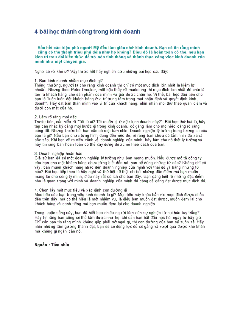 4 bài học thành công trong kinh doanh