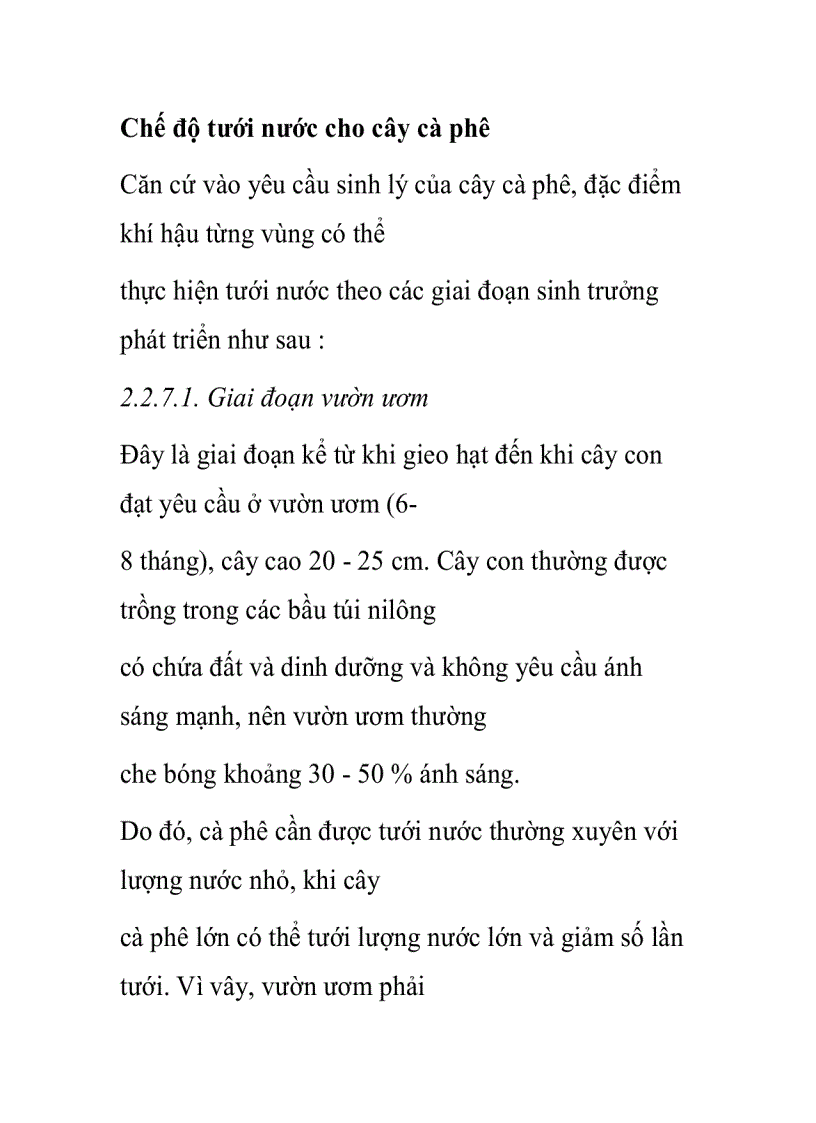 Chế độ tưới nước cho cây cà phê