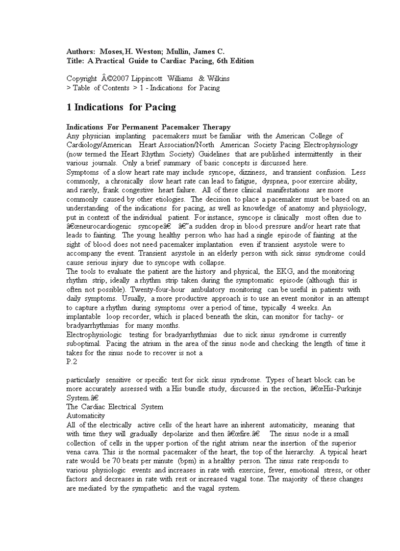 Indications for Pacing