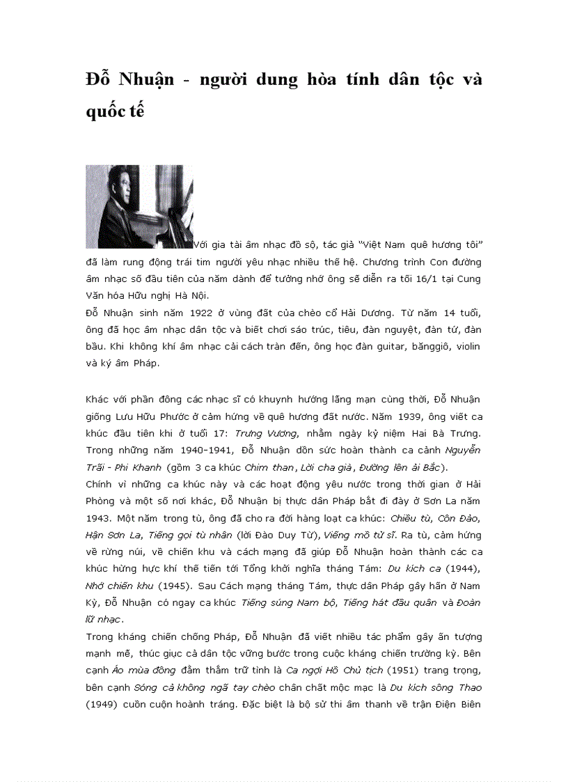 Đỗ Nhuận người dung hòa tính dân tộc và quốc tế