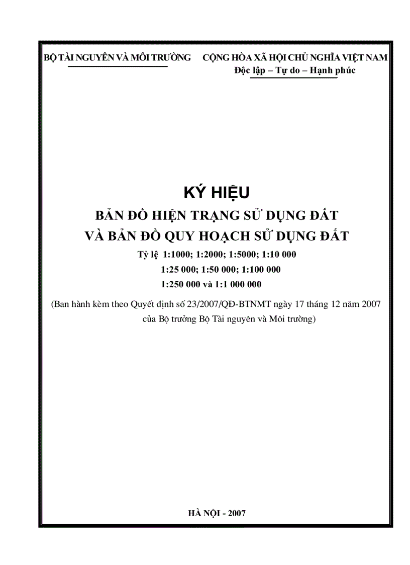 Ký hiệu bản đồ hiện trạng sử dụng đất và bản đồ quy hoạch sử dụng đất