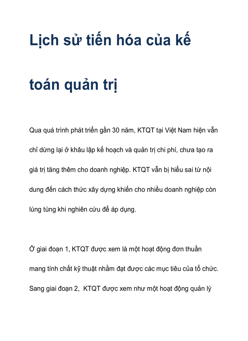 Lịch sử tiến hóa của kế toán quản trị