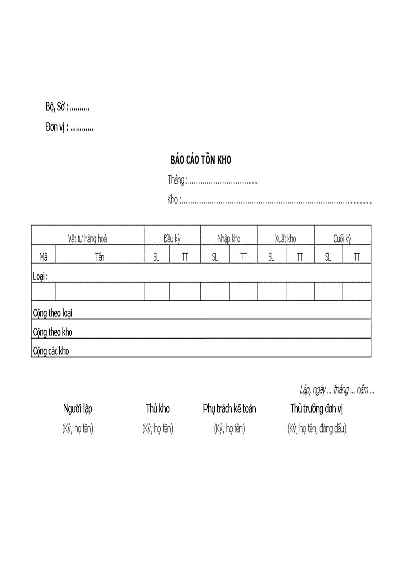 Báo cáo tồn kho 1