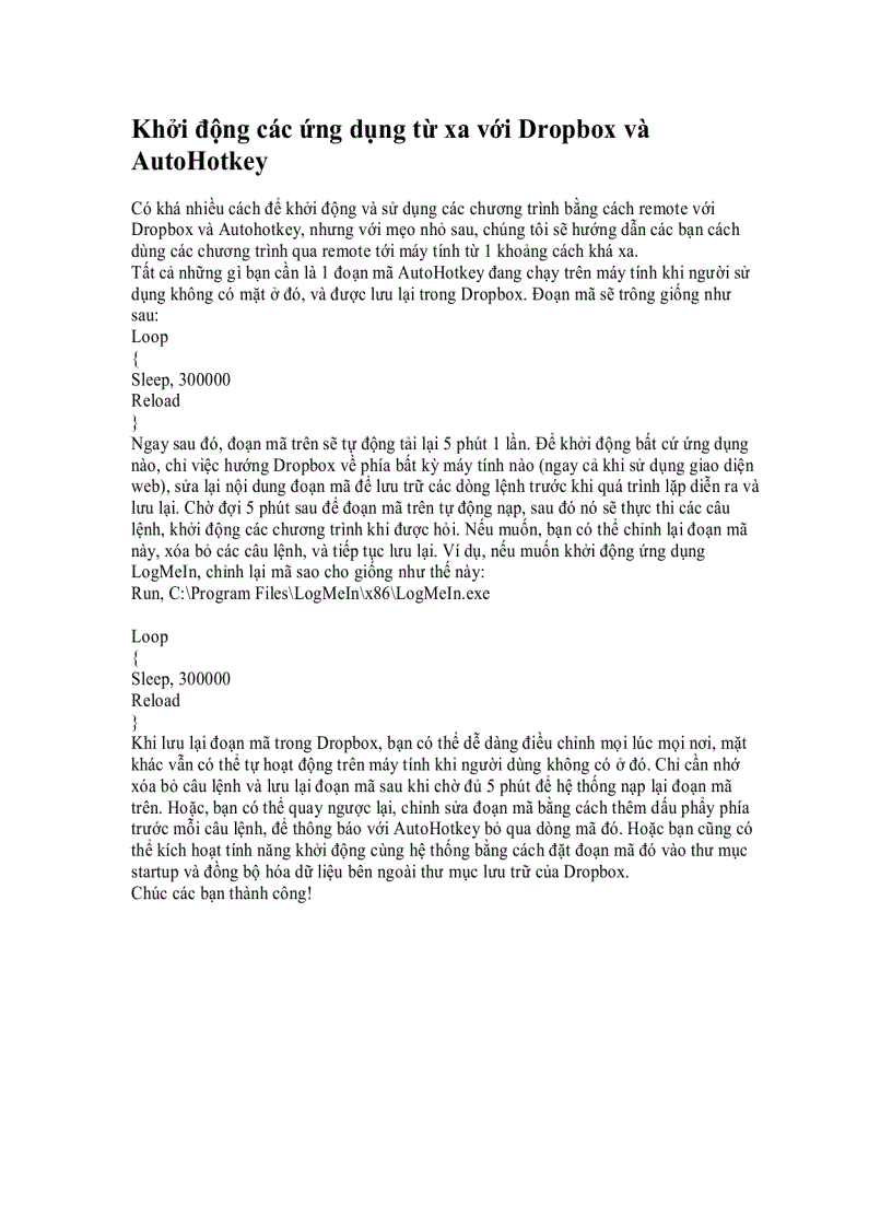 Khởi động các ứng dụng từ xa với Dropbox và AutoHotkey