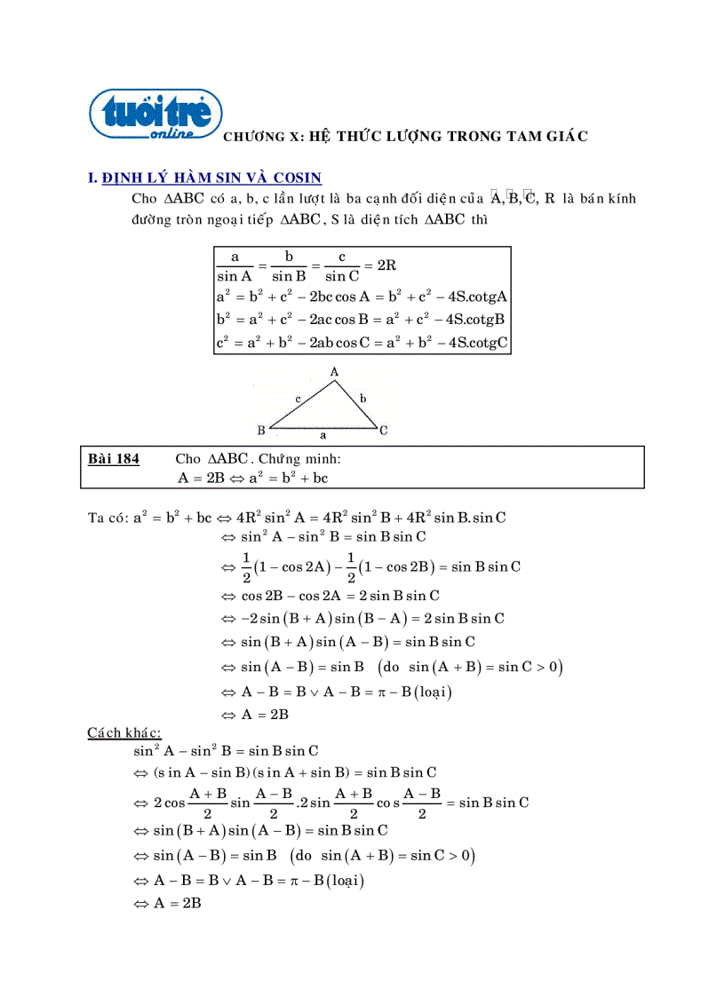 Hệ thức lượng trong tam giác