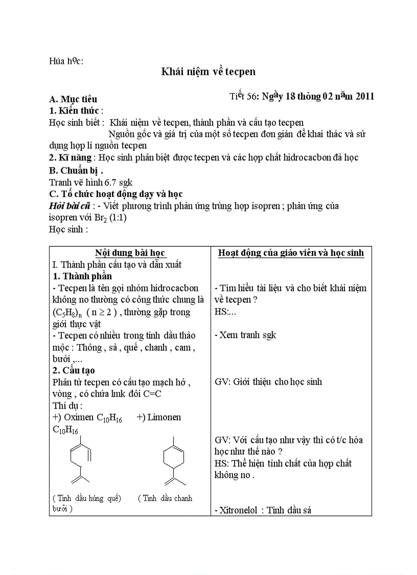 Hóa học Khái niệm về tecpen