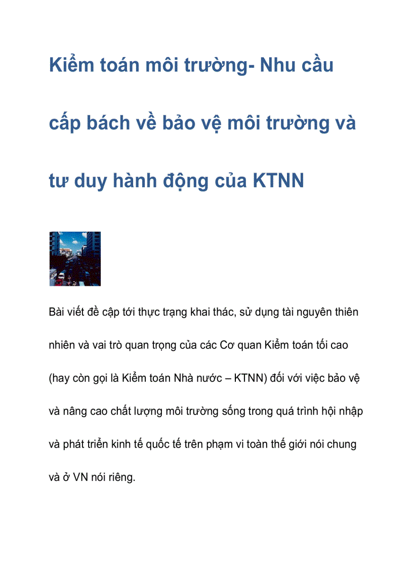 Kiểm toán môi trường Nhu cầu cấp bách